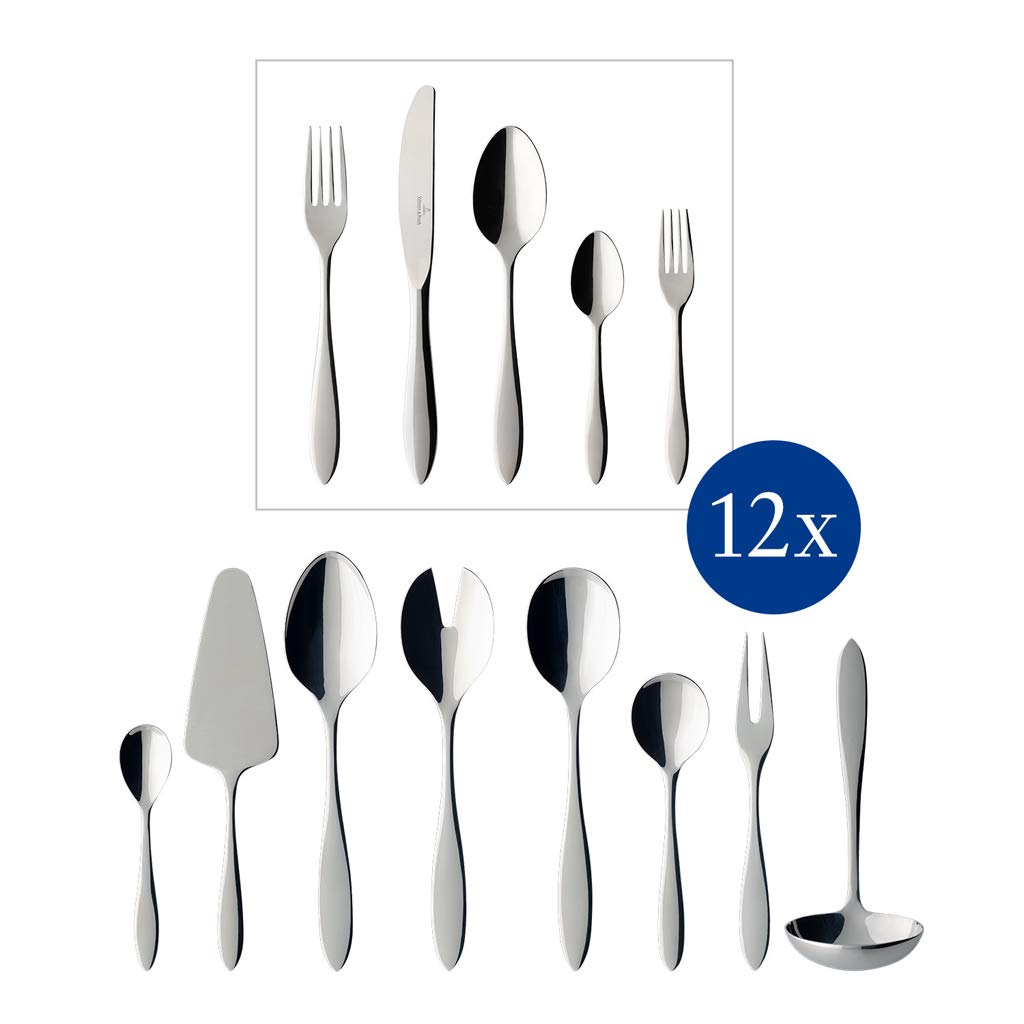 Villeroy & Boch - Arthur Besteckset 68 tlg. Platin, Spülmaschinenfest, Rostfrei, Besteck Set 68 teilig Silber, Gabel, Messer, Löffel, Essbesteck Set, Edelstahl