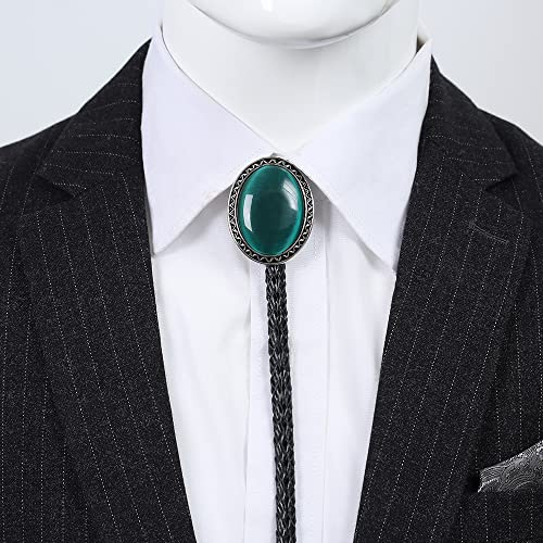 Image of Bolo Tie for Men Women Cowboy Turquoise Celtic Natural Tiger Eye Stone Longhorn Bull Western Leather Bolo Necktie