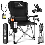 KESSER® Campingstuhl faltbar bis 160 kg | Angelstuhl Faltstuhl Klappstuhl Gepolstert mit Armlehnen | Campinglicht und Getränkehalter + Tasche mit hoher Rückenlehne | Strandstuhl mit Angelhalterung