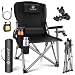 KESSER® Campingstuhl faltbar bis 160 kg | Angelstuhl Faltstuhl Klappstuhl Gepolstert mit Armlehnen | Campinglicht und Getränkehalter + Tasche mit hoher Rückenlehne | Strandstuhl mit Angelhalterung