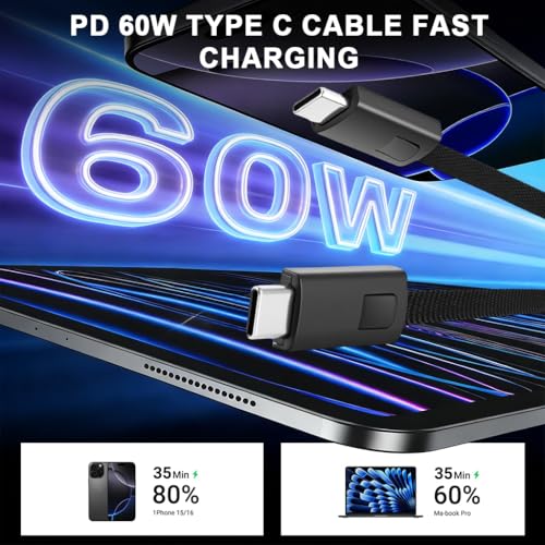 Image of ZORBES PD 60W Type C Cable Fast Charging with Keychain, 15cm Nylon c type charger cable with 480MBPS Data Transmission, usb c to c for iPhone 17 /17 Pro /17 Pro Max /16 /15 Series, Galaxy S25 /S24 /S23