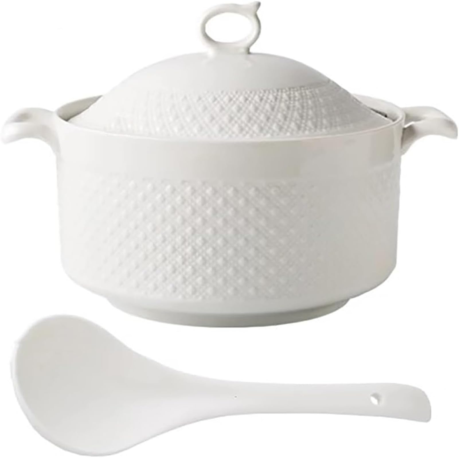 VHJdtE Ceramic stew pots, Small Copper Saucepans Soup Tureen with Lid 2.2L White Round Serving(White,2.2L/2QT)