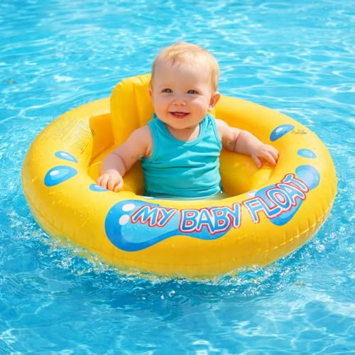 Image of Toy Imagine 26.5 inch(67 cm) Inflatable Baby Swim Ring with Small Inner Ring Safe Swimming Tube for Kids Anti-Flip PVC Tube,Yellow Saddle-Seat with Leg Holes For Infants 6-24 Months,Baby Pool Swim Trainer