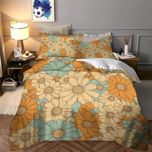 Parure de lit fleurs rétro 140x200 pour une personne