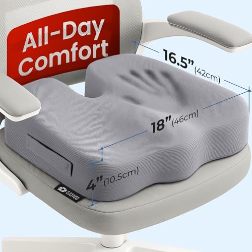 Image of 5 STARS UNITED Seat Cushion - Memory Foam Chair Cushion for Tailbone Pain Relief - Ergonomic Support for Coccyx, Sciatica & Butt - Office, Desk & Gaming Chair, Car Seat, Wheelchair, Airplane, L Gray