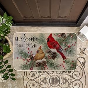 Welcome to Our Patch Cardinal on Tree Branch Christmas Door Mat 17x29 Inch, Xmas Seasonal Winter Holiday Low-Profile Rug Christmas Doormat for Indoor Outdoor Welcome to Our Patch Cardinal on Tree Branch Christmas Door Mat 17×29 Inch Xmas Seasonal Winter Holiday Low Profile Rug Christmas Doormat for Indoor Outdoor