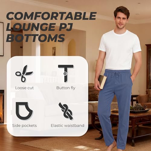 Image of U2SKIIN Mens 100% Cotton Pajama Pants, Lightweight Soft Lounge Pant with Pockets Sleep Pj Bottoms for Men