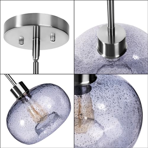 Messled HL MP02 Pendant Lights Kitchen Island, Hand Blown Glass Blue Modern Marble Seeded Bubbles Pendant Light Fixtures thumb #1