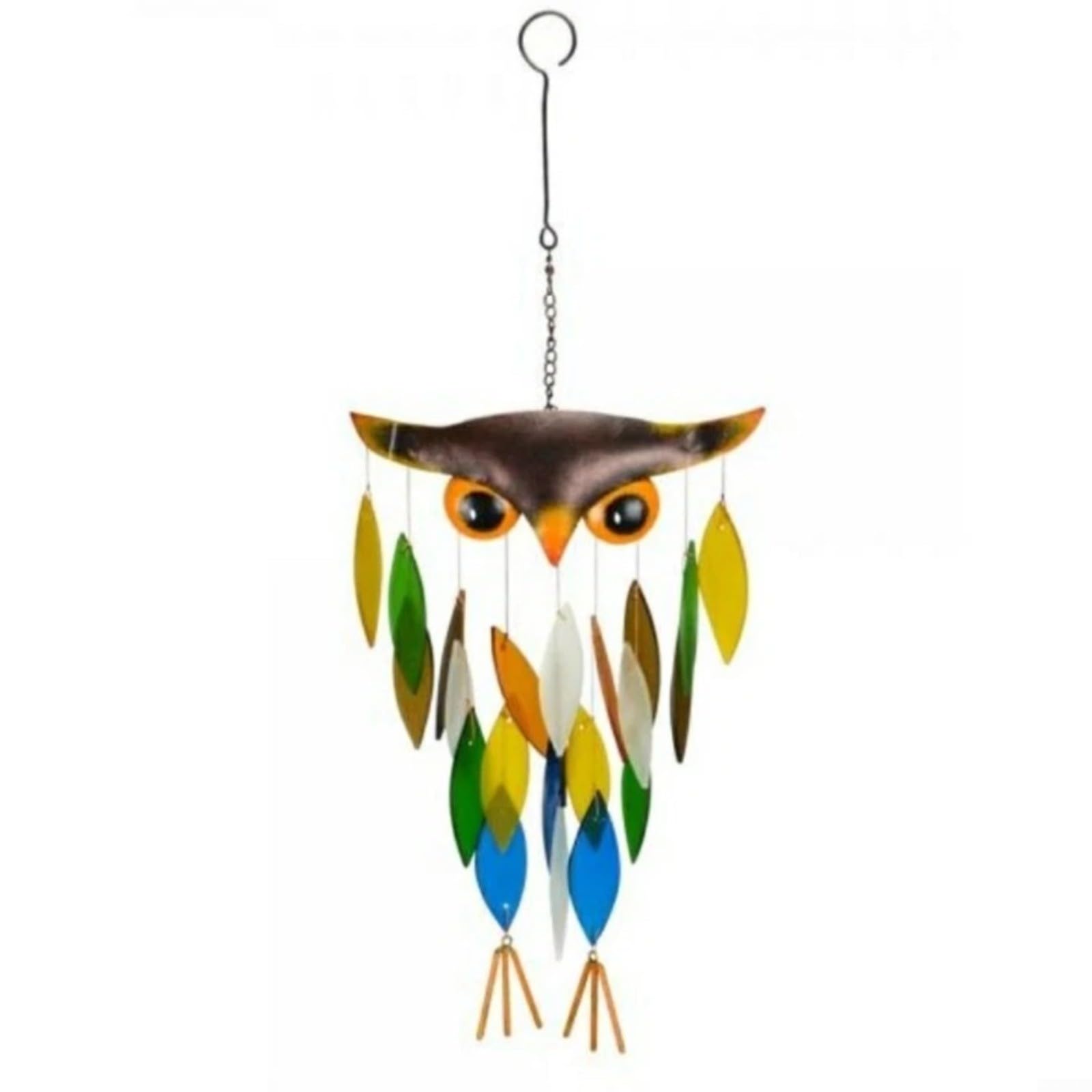 Carillon éolien hibou en métal et verre coloré pour décoration de jardin et terrasse multicolore