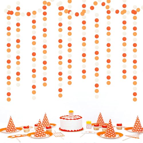 Image of Orange White Fall Party-Decorations Garland-Streamers - 52ft Groovy Boho Hanging Paper Banner,Baby Bridal Shower Wedding Autumn Birthday Sunset Halloween Thanksgiving Day Supplies Decor Hugfond