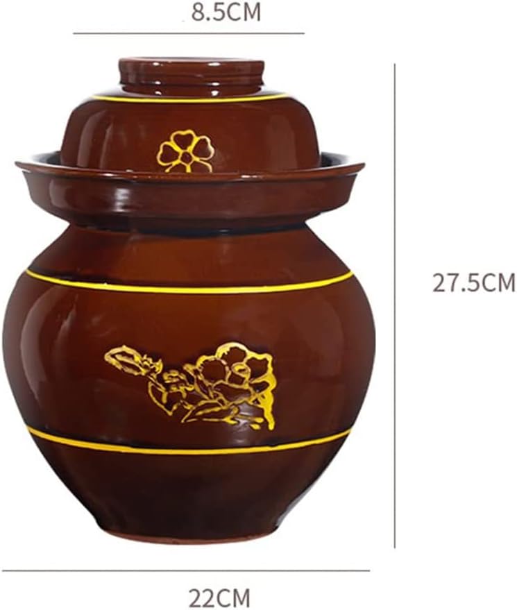 Traditional Chinese Porcelain Pickle Jar Flower Pattern, Ceramic Fermentation Crock Pickling Pot,Fermenting Jar with Water Seal Airlock Lid Stoneware Fermenter for K S