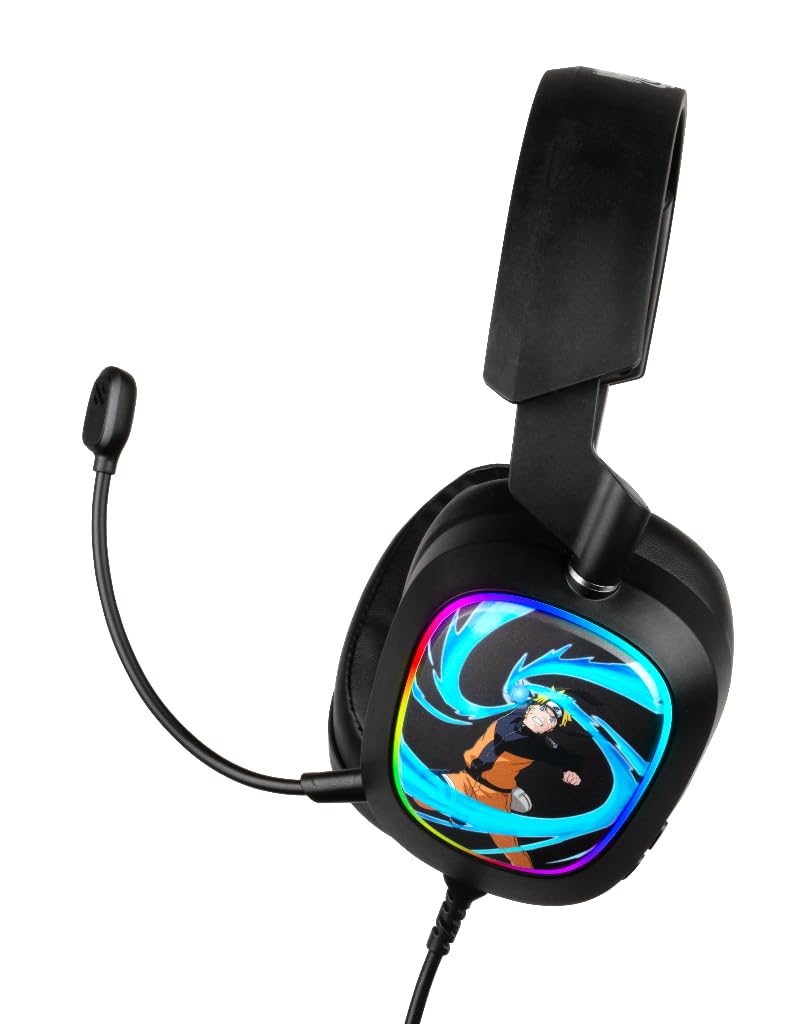 Konix Naruto Shippuden Zestaw słuchawkowy do gier z kablem 7.1 do komputera PC, głośnik 50 mm, mikrofon, kabel USB 2 m, oświetlenie LED, motyw Naruto Rasengan, czarny