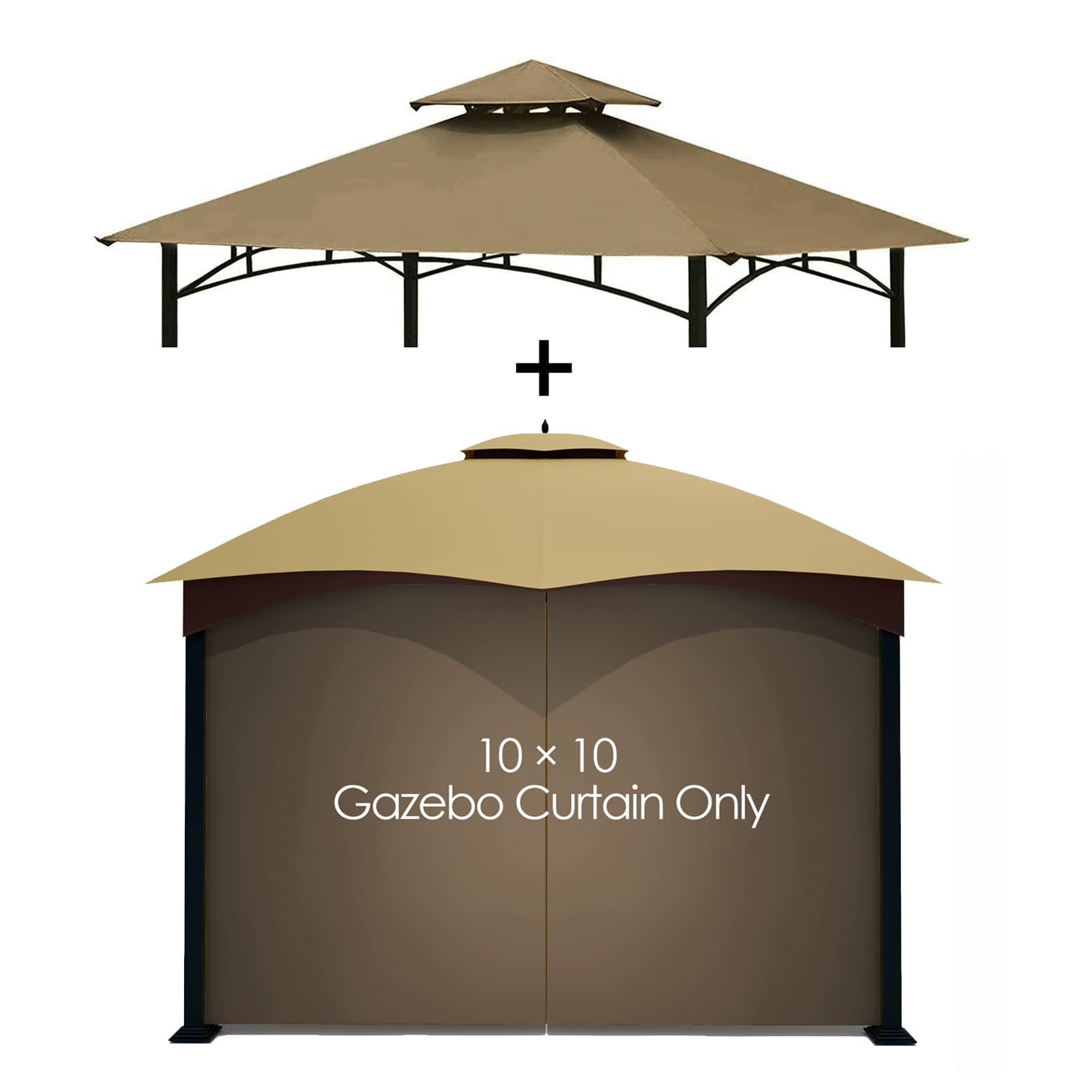 Tanxianzhe5FT x 8FT Grill Gazebo Shelter Replacement Canopy Cover Double Tiered BBQ Roof Top ONLY FIT for Gazebo Model L-GG001PST-F (Khaki)+ Tanxianzhe Gazebo Replacement Privacy Curtain with Zipper