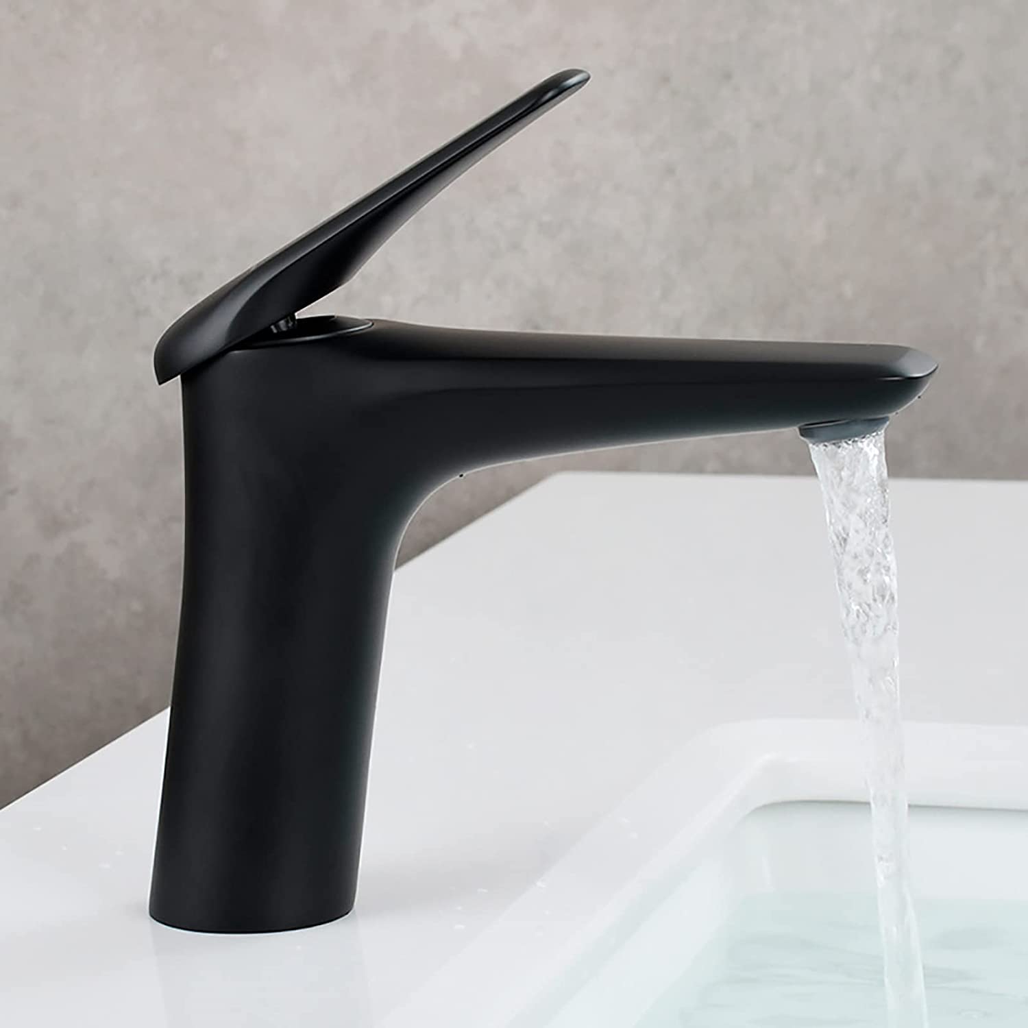 Ksunun Grifo de baño Grifo de lavabo de baño de latón Agua fría y caliente Grifo monomando de lavabo de un solo orificio Grifo aireador Grifo de lavabo Grifo monomando para lavabo de baño, negro alto