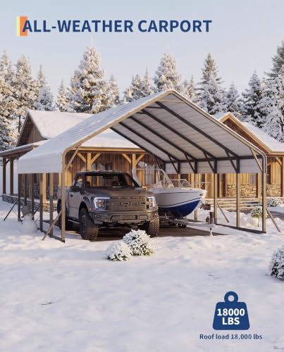 Image of GarveeLife 20'x25'x13' Metal Carport for 2 Cars, White | Heavy Duty Car Ports with Reinforced Frame / Tall Metal Car Ports for Bass Boats, Full-Sized Pickup Trucks, and Tractors