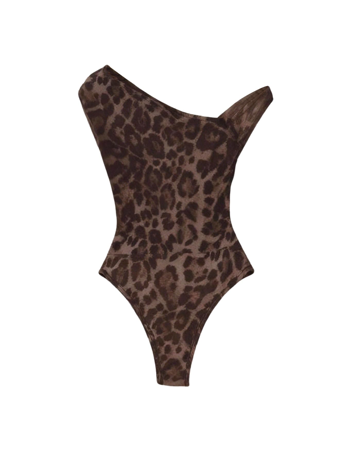 GORGLITTER Damen Leo Body Y2k Bodysuit Asymmetrisch Ausschnitt Bodysuits Ärmellos Partybody mit Gerafft Tshirtbody Sommer Outfits