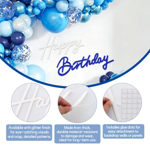 Image of TONIFUL Happy Birthday Sign for Backdrop - Glitter White Navy Blue Felt Banner - Includes Dot Glue - Perfect for Birthday Party Backdrop,Wall Decr,Balloon Arch,Photo Background