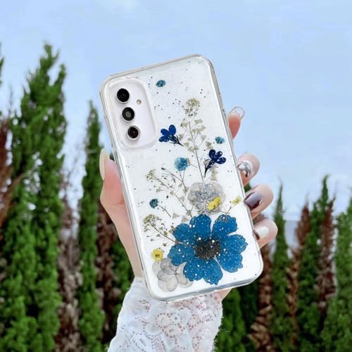 Coque Samsung Galaxy A27 5G transparente aux vraies fleurs séchées bleues - 3
