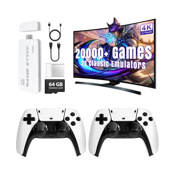 Retro Game Stick, Retro Gaming Console with 20000+ Classic Video Games, 23 Emulators, 64G Storage, 4K HDMI Output and 2.4GHz Wireless Controller, Plug and Play Video Games for TV, Gifts for All Age