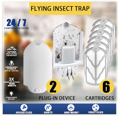 Image of Flying Insect Trap for Indoor Use (2 Starters & 6 Refill Cartridges), UV Light Bug Catcher for Fruit Flies, Gnats & Small Flying Pests, Silent, No-Zap, Mess-Free