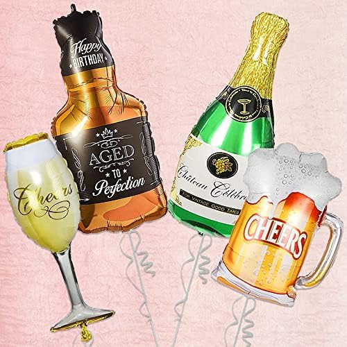 Party Propz Large Champagne Balloon Combo - Beer Balloon for Beer Party Decorations | Adult Birthday Party Decorations | Mylar Champagne Bottle Balloon | Aged to Perfection Balloon Decoration
