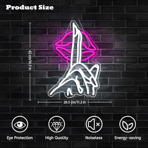 Image of Lips Neon Sign Shh Gesture Led Neon Lights for Wall Decor USB Powered Chic Neon Lips Light Signs for Bedroom Home Bar Man Cave Beer Cafe Birthday Party Decorations Gifts