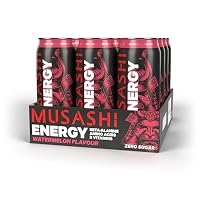 Musashi Energy Drink, Watermelon, Hydration & Energy Support, Workout & Sports Performance, Electrolyte Boost, Pack of 12 (12 x 500ml Energy Drinks)