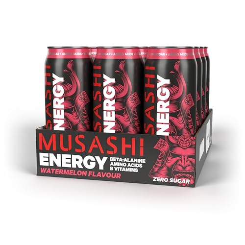 Musashi Energy Drink, Watermelon, Hydration & Energy Support, Workout & Sports Performance, Electrolyte Boost, Pack of 12 (12 x 500ml Energy Drinks)