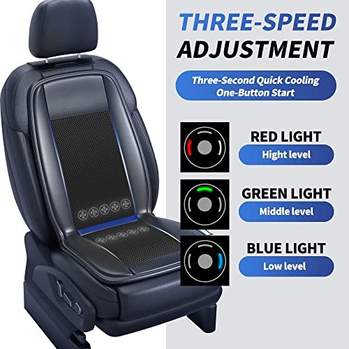 Image of RIGGEAR Cooling Car Seat Cushion /Ventilated Seat Cover with 10 Inbuilt Fans and 3 Speed Control (Premium Breathable Fabric + Leatherette | Black | Pack of 1)[for Front Passenger SEAT]