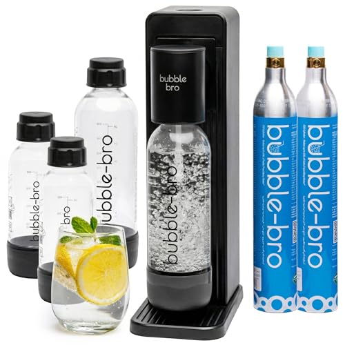 bubblebro Origin Sparkling Water Maker Family Pack - Comes with 2 x 60L CO Cylinders 1 x additional 1L BPA-Free Bottle with 2 x 500ML BPA-Free Bottles - Easy to Use Soda Maker Machine (Black)