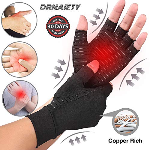 DRNAIETY Arthritis Compression Gloves- Best Copper Arthritis Gloves for Women and Men 88% Copper Fiber, Fingerless Compression Gloves Relieve Arthritis Symptoms, Raynaud's Disease Carpal Tunnel (XL)