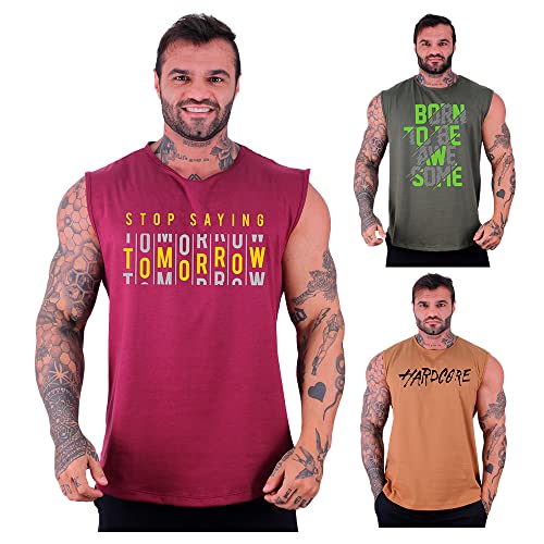 Kit 3 Regatas Machão Longline Masculina MXD Conceito Sem Manga Treino Academia Musculação Estampada