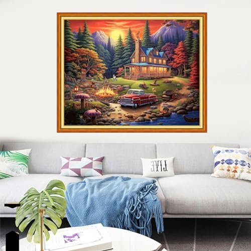 Image of Dooxvey Cross Stitch Kits for Adults Stamped Full Range of Embroidery Starter Kits for Beginners 11CT Printed Cross Stitch Patterns Needlepoint Kits Stamped Crossstitching-Sunset Scenery 16x20 inch