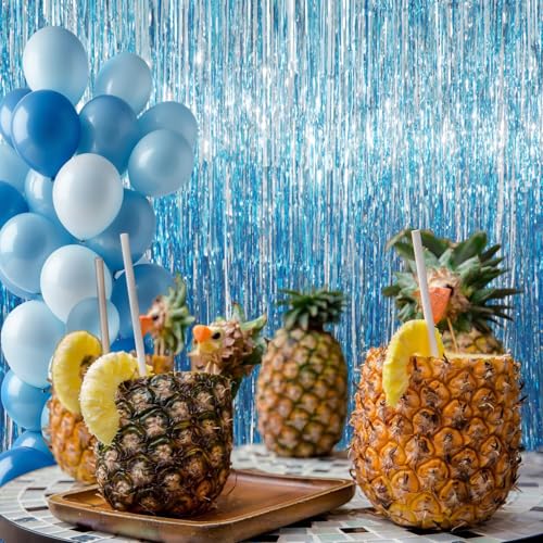 Image of GOER 3.2 ft x 9.8 ft Metallic Tinsel Foil Fringe Curtains Party Photo Backdrop Party Streamers for Birthday,Graduation,New Year Eve Decorations Wedding Decor (4 Packs,Blue)