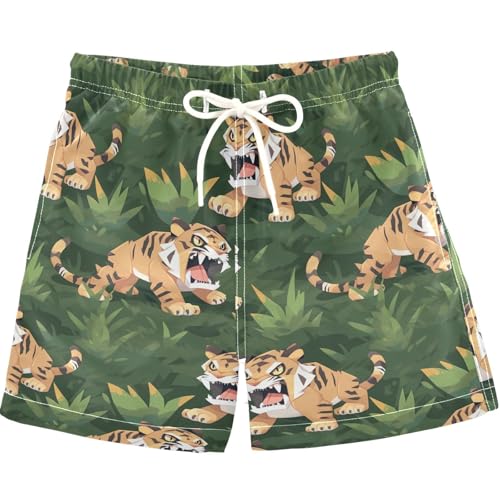 visesunny Summer Boy's Beach Shorts Saber-Toothed Tiger Meadow Quick Dry Swim Trunks Baby Boy Bathing Suit