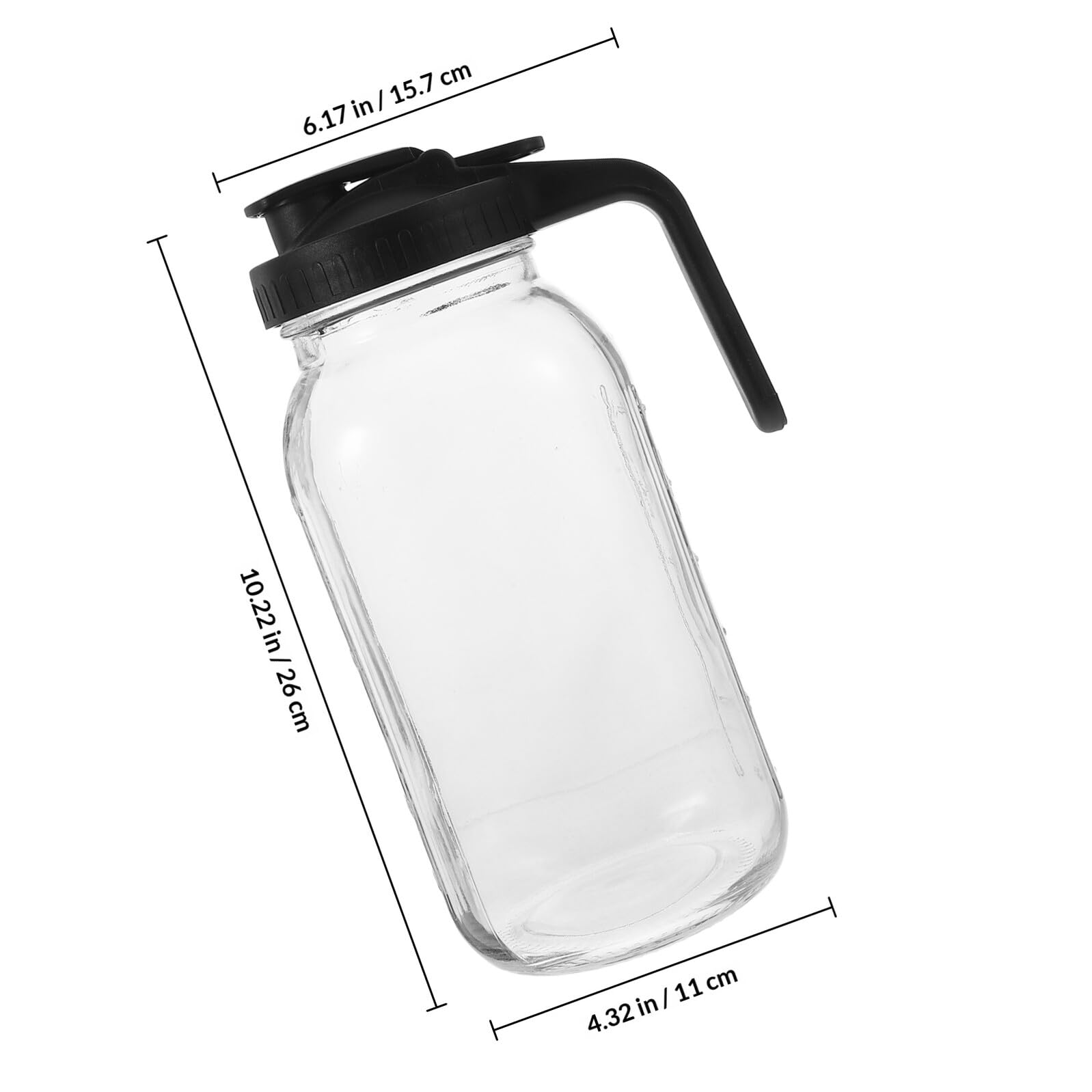 Jarra de Vidrio para Jugo y Agua 1,9l con Tapa y Asa Negra, Recipiente Medidor para Bebidas Frías, Jarra para Nevera y Suministro de Restaurantes