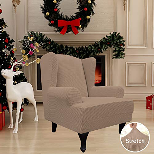 Image of Easy-Going Stretch Large Wingback Chair Sofa Slipcover Camel | 1-Piece Sofa Cover Furniture Protector Couch Soft with Bottom, Spandex Jacquard