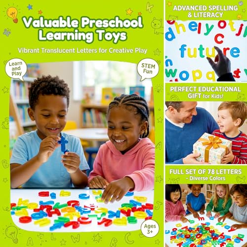Image of Bbiamsleep 78PCS Plastic Lowercase Letters Light Table Manipulatives | Colorful Transparent Letters Light Table Accessories for Sorting Counting Training Spelling