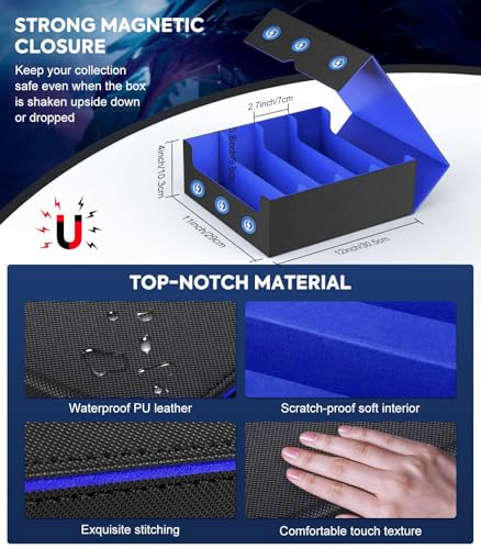 Image of MoKo Trading Card Storage Box, 3000+ MTG Deck Box with 24 Colorful Dividers & 4 Card Supporters, Commander Card Deck Case Fits for Magic Game Cards, YugiOh, TCG, PTG and Sport Cards, Black Blue