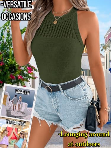 Image of ChiaoLezhee Women's Summer Knit Tank Tops, Racerback High Neck Lightweight Sweater Vest, Dressy Casual Outfits