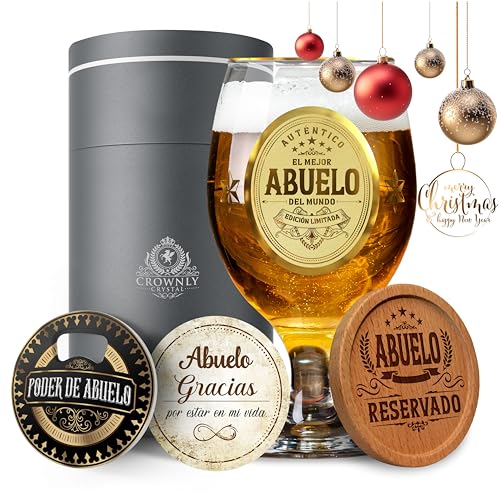 CROWNLY CRYSTAL® Regalo Abuelo Copas De Cerveza Regalos Personalizados Regalo Cumpleaños Hombre Abuelo Regalos Originales Para Hombre Copas Personalizadas Regalos Aniversario Para Hombre