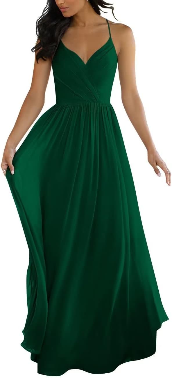 Maxi Bridesmaid Dresses for Women Ruched A-line Chiffon Formal Dress Long