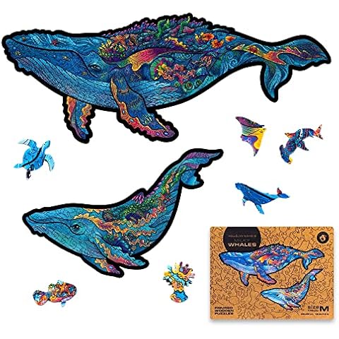 Unidragon Wooden Puzzle Jigsaw, Best Gift for Adults and Kids, Unique Shape Jigsaw Pieces Milky Whales, 12.9 x 7.8 inches, 172 pieces, Medium Cover