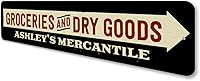 Vista 4 de Letrero de flecha de comestibles y productos secos, letrero de la compañía mercantil, letrero de aluminio personalizado con nombre del propietario