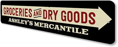 Miniatura 4 de Letrero de flecha de comestibles y productos secos, letrero de la compañía mercantil, letrero de aluminio personalizado con nombre del propietario