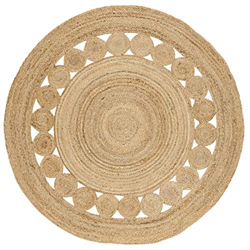 SAFAVIEH Area Rug 3' Round - Natural Fiber Collection - Natural Brown, Handmade Jute, Boho Farmhouse Braided Design (NF364A)