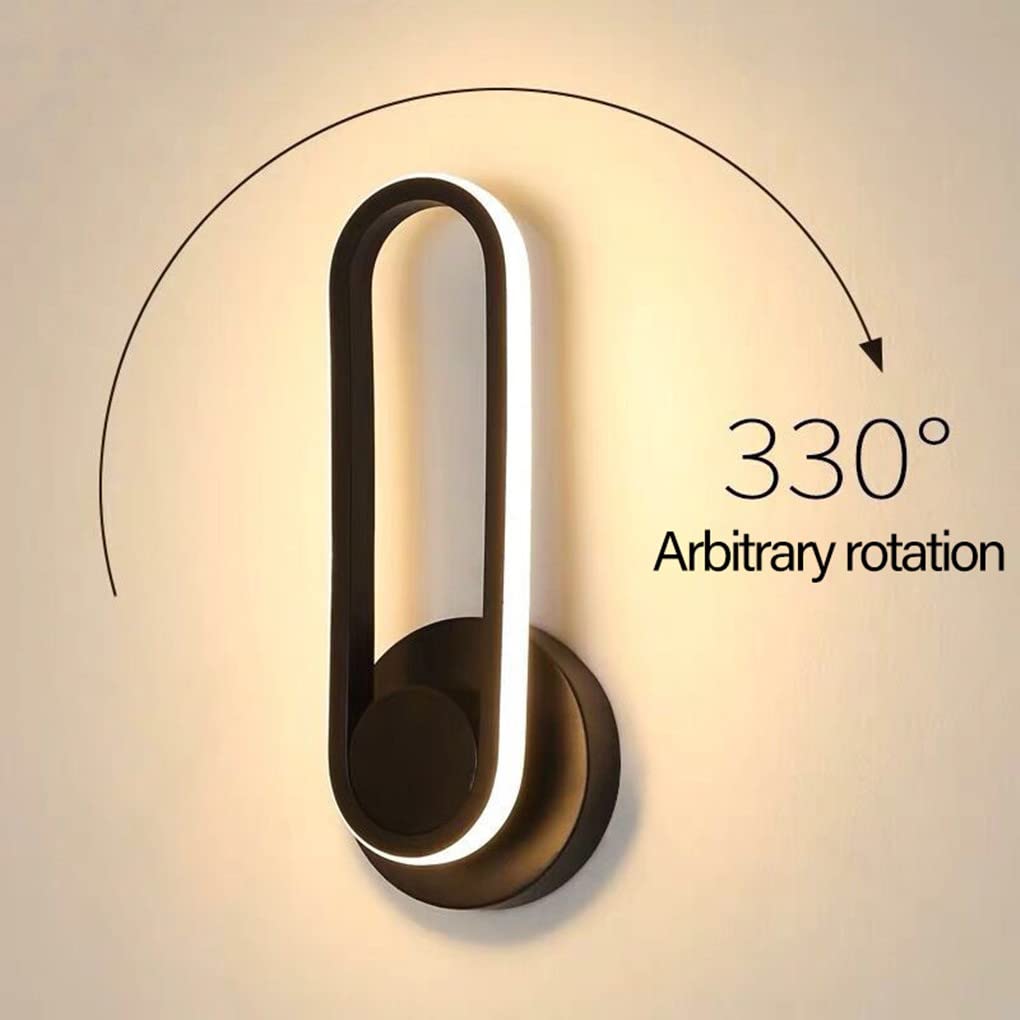 LED 12W Apliques En el Interior Moderno lámpara de Pared 330 ° Giratorio Decorativo Iluminación de Pared Pantalla de acrílico para Habitación Vestíbulo Sala de Estar Negro Blanco cálido