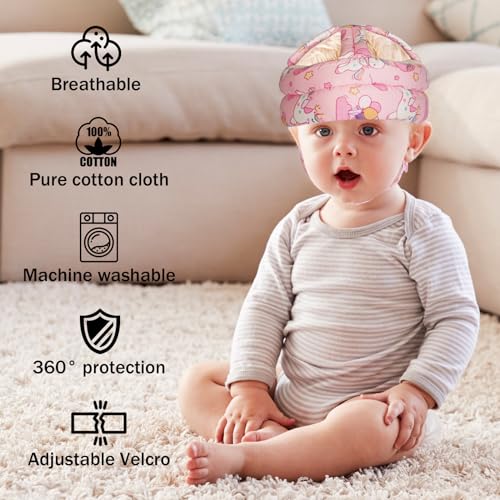 Image of Baby Head Protector Baby Helmet for Crawling Walking, No Bumps Safety Head Adjustable Protective Cap for Walking, Playing (Unicorn)
