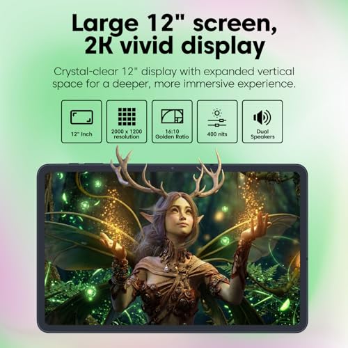 Fusion5 2026 Version 12\" 2K Display Windows 11 Tablet PC with Stylus Pen - Built in USA - 12GB DDR5 RAM 512GB SSD, 13th Gen CPU, 12 inch Windows Tablet Computer, Built-in Fan, Fast Charging, Metallic