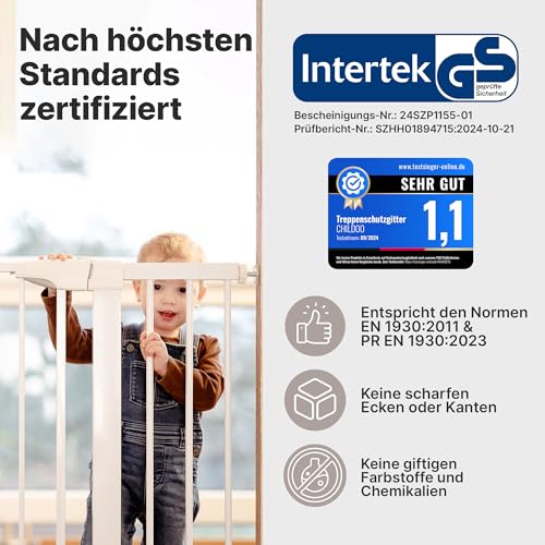 CHILDOO Treppenschutzgitter ohne Bohren GS-Zertifikat Türschutzgitter Türgitter Baby, Hunde, Kinder Kinderschutzgitter Tür Schutzgitter Treppe Absperrgitter Hund Treppengitter Kindergitter Babygitter